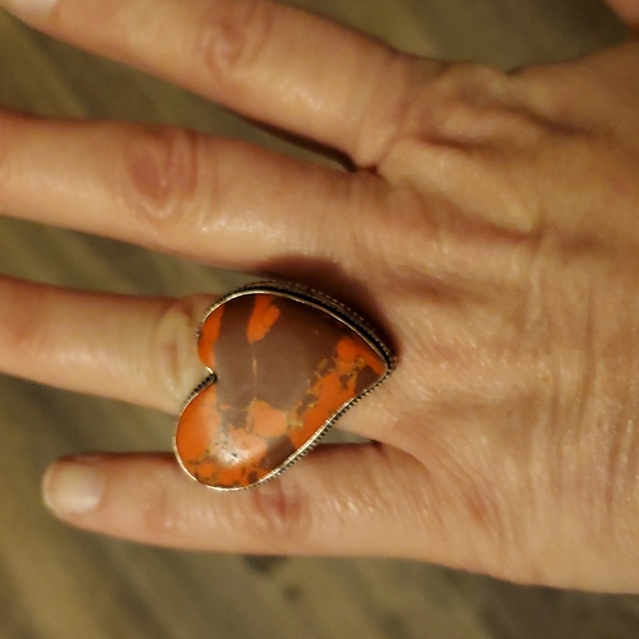 New Heart Shaped Mosaic Jasper 925 Silver Ring. - Picture 6 of 10